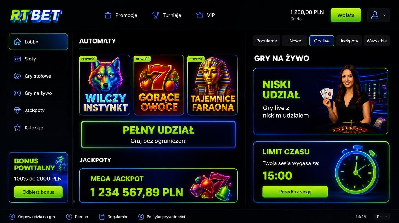 automaty z pełnym udziałem, gry live z niskim udziałem, limit czasu